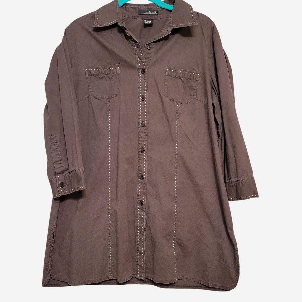 VNTG Willi Smith Women's Chocolate Brown Mini Shirt Dress Y2K